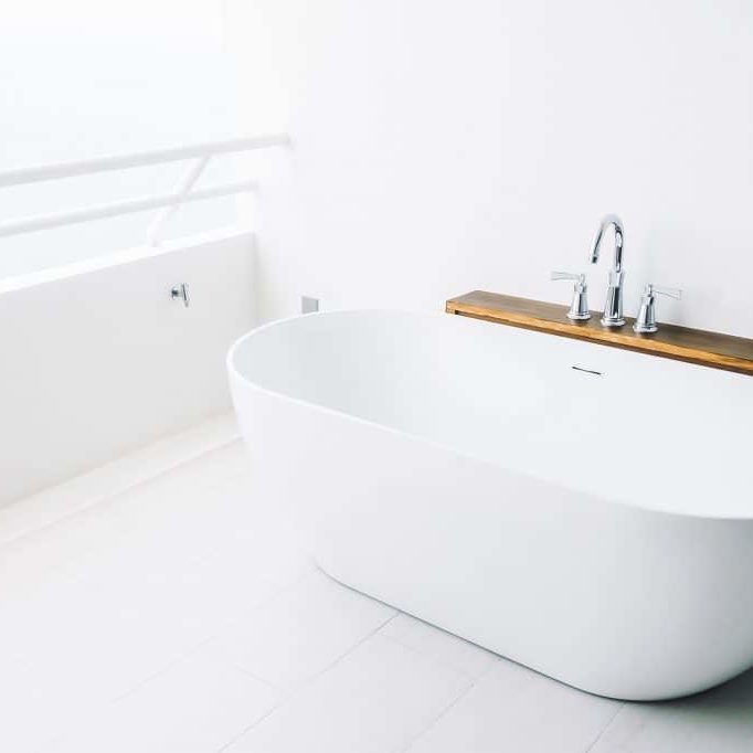 Beautiful luxury white modern bathtub decoration in bathroom interior - Filter effect